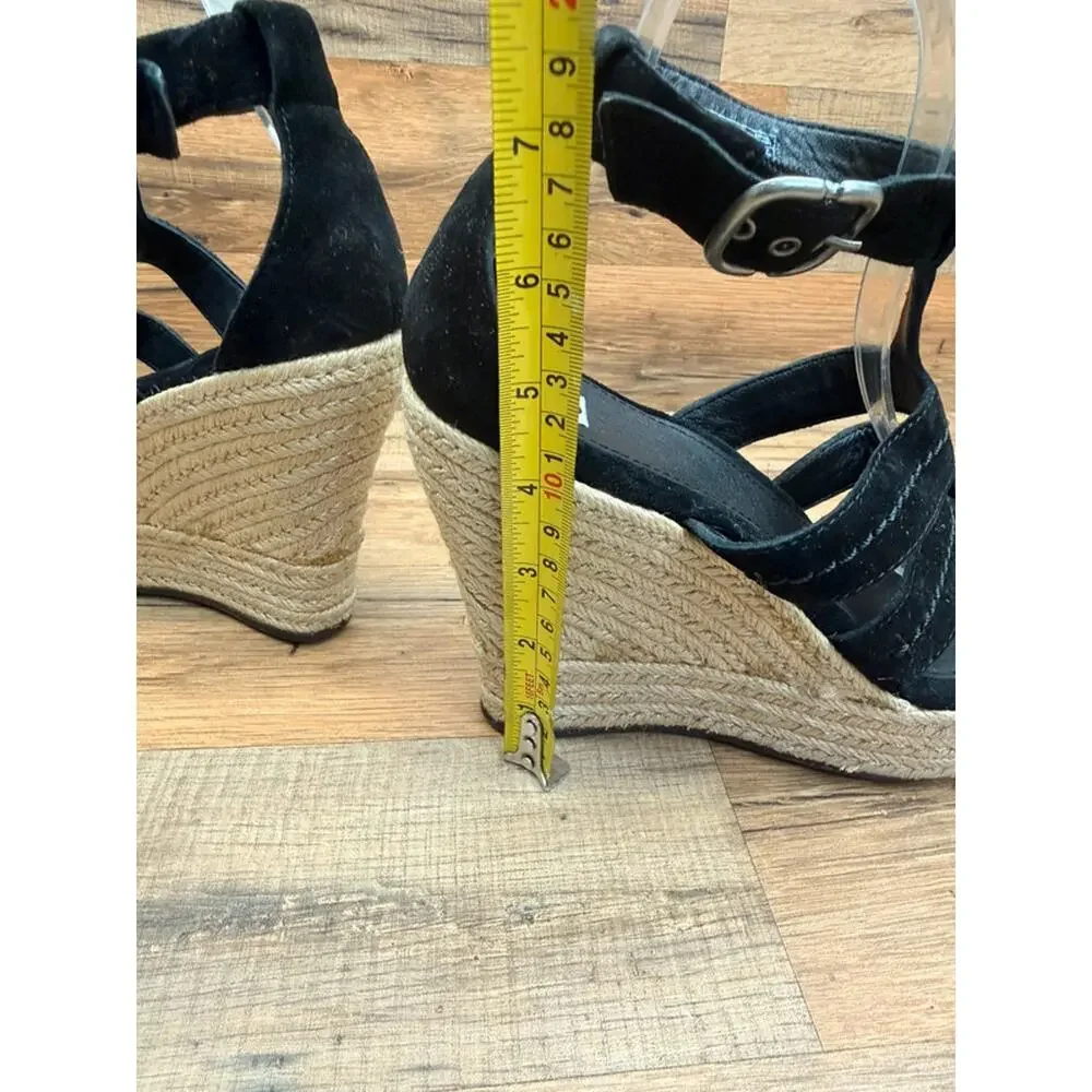 Ugg size 9.5 Callia Black Suede Platform Wedge Ankle Strap Heels Sandals women